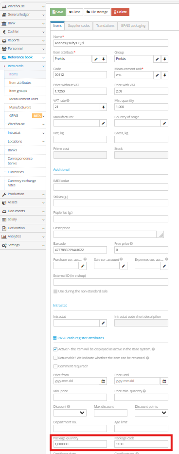 Adding container barcode and quantity in item card