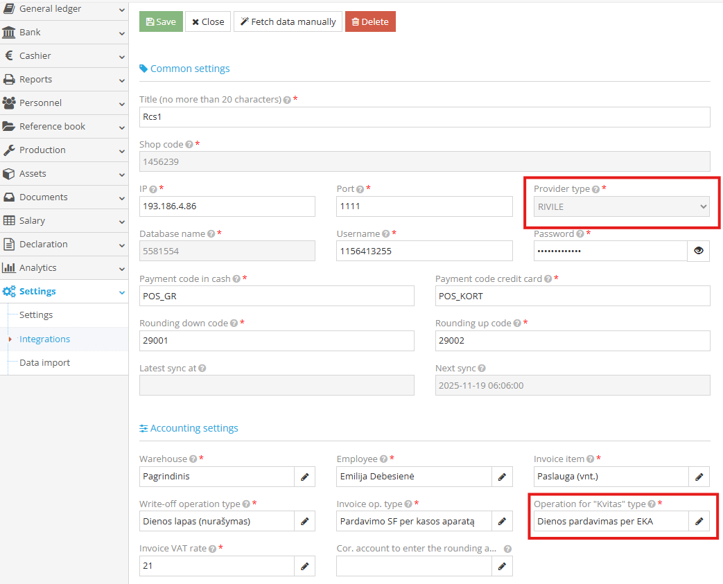 Save button for Raso cash register integration