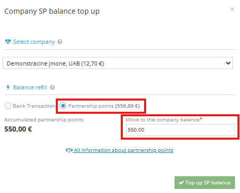 Balance section in the top menu bar