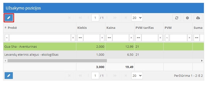 Выбор и редактирование товара в позиции заказа