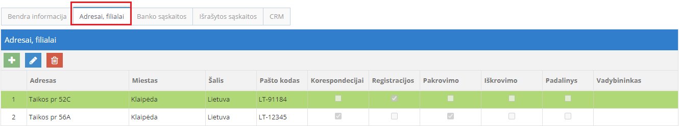Kliento adreso ir filialo pridėjimas