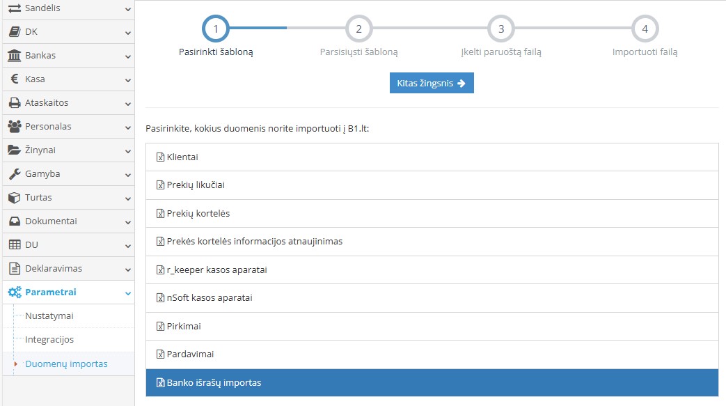 Banko išrašo šablono peržiūra programoje