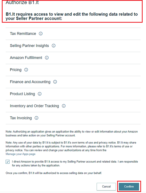 Confirming Site.pro application in Amazon integration