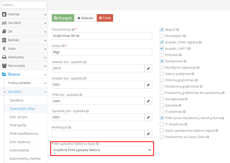 PVM 96 straipsnio paslaugų grąžinimo operacijos pavyzdys