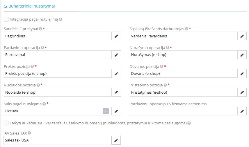 Amazon accounting settings window