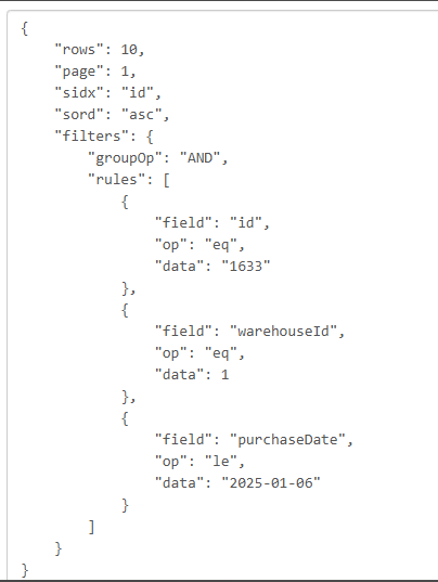 Пример поиска остатков сырья через API