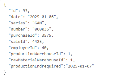 Редактирование заголовка производственного акта через API