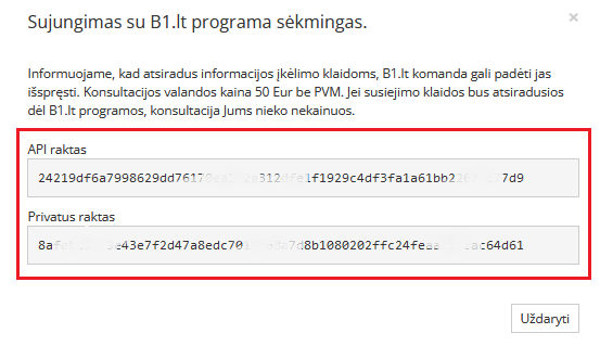 API ir privataus rakto langas
