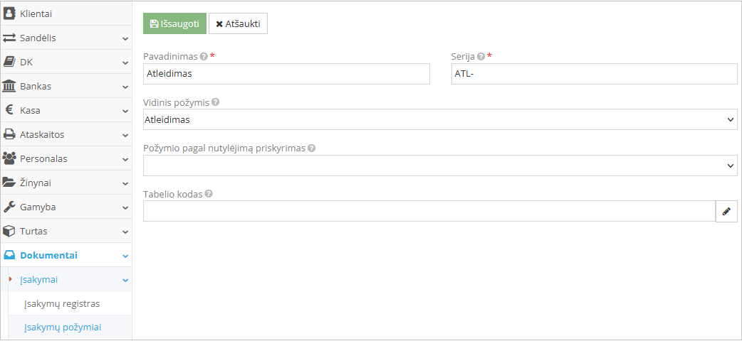 Atleidimo požymio forma