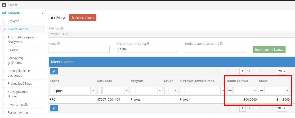 Atnaujinta kaina po perskaičiavimo