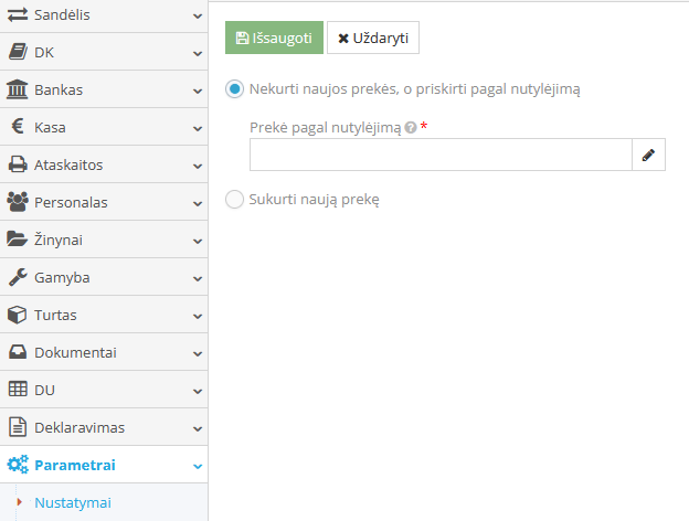 Sąskaitų atpažinimo nustatymų langas programoje