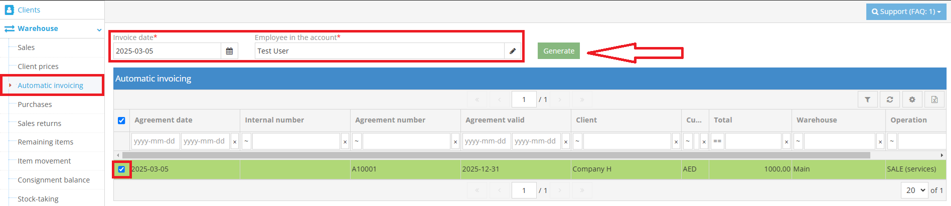 Настройка автоматического выставления счетов