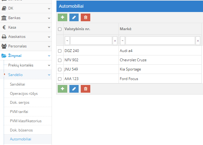 Įmonės automobilių sąrašo pildymas