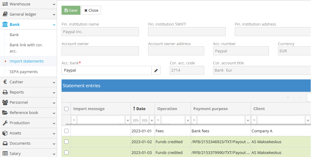 Editing and reviewing imported bank statement entries