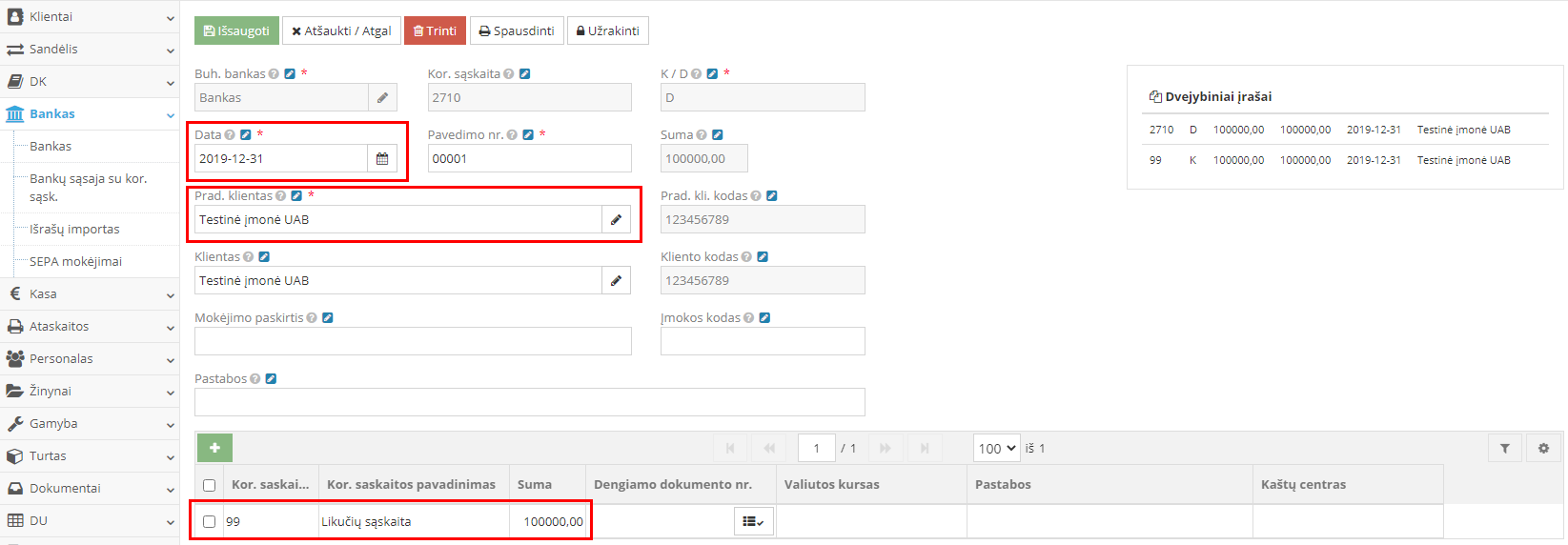 Naujo banko įrašo pridėjimo langas