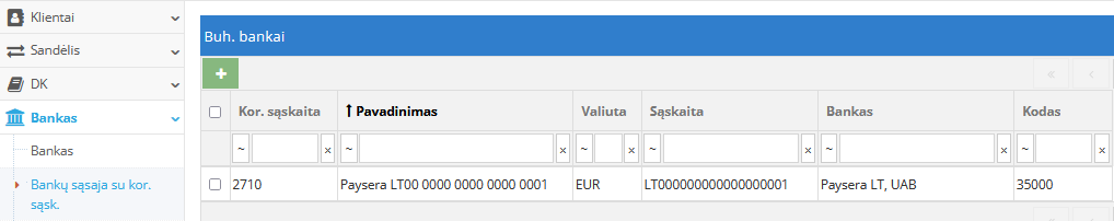 Bankų sąsajos su kor. sąskaita pavyzdys