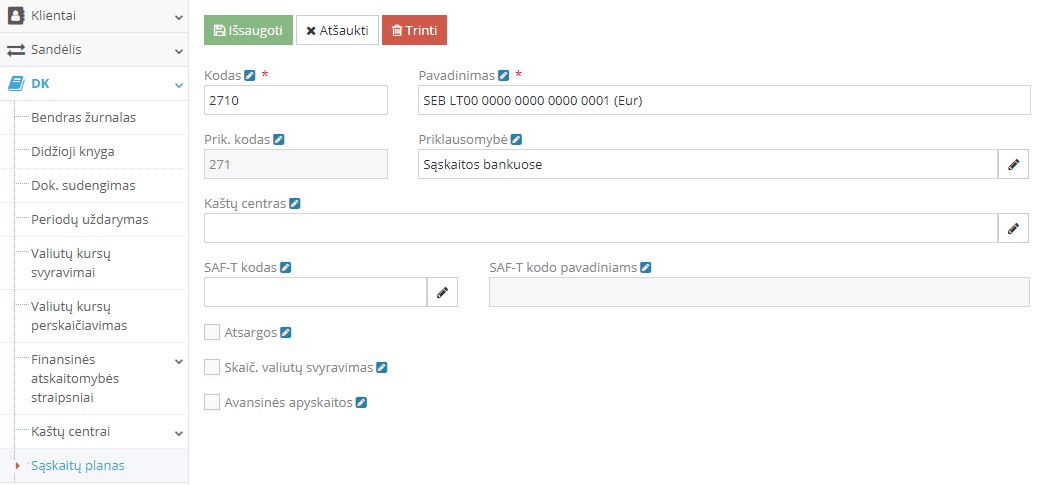 Banko sąskaitų kor. sąskaitų sąrašas