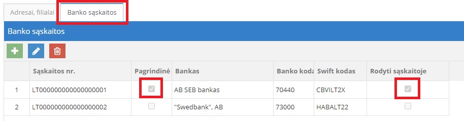 Naujos banko sąskaitos pridėjimas
