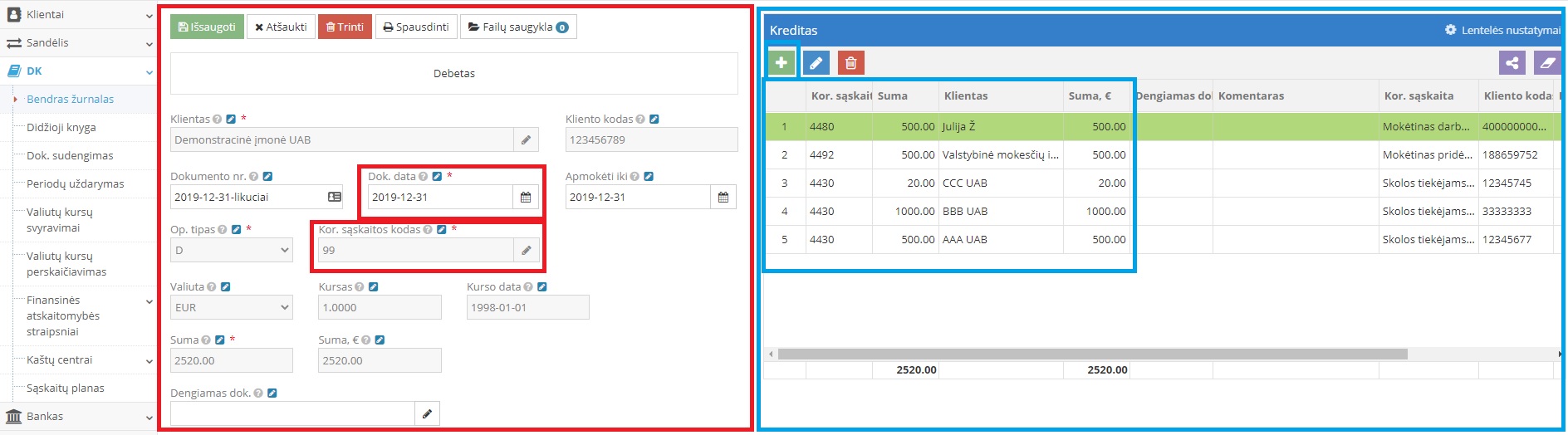 Bendro žurnalo įrašo peržiūra