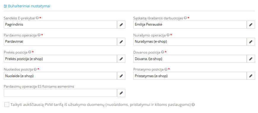 Buhalteriniai nustatymai ir operacijos