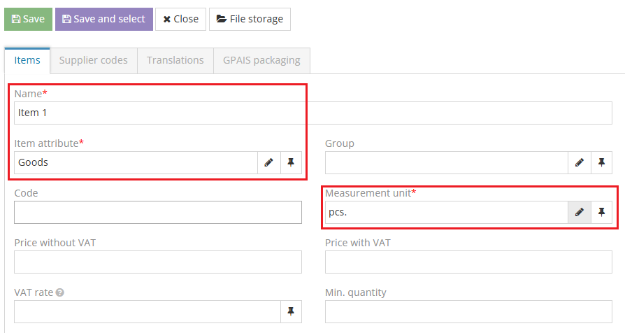 Filling in product or service details