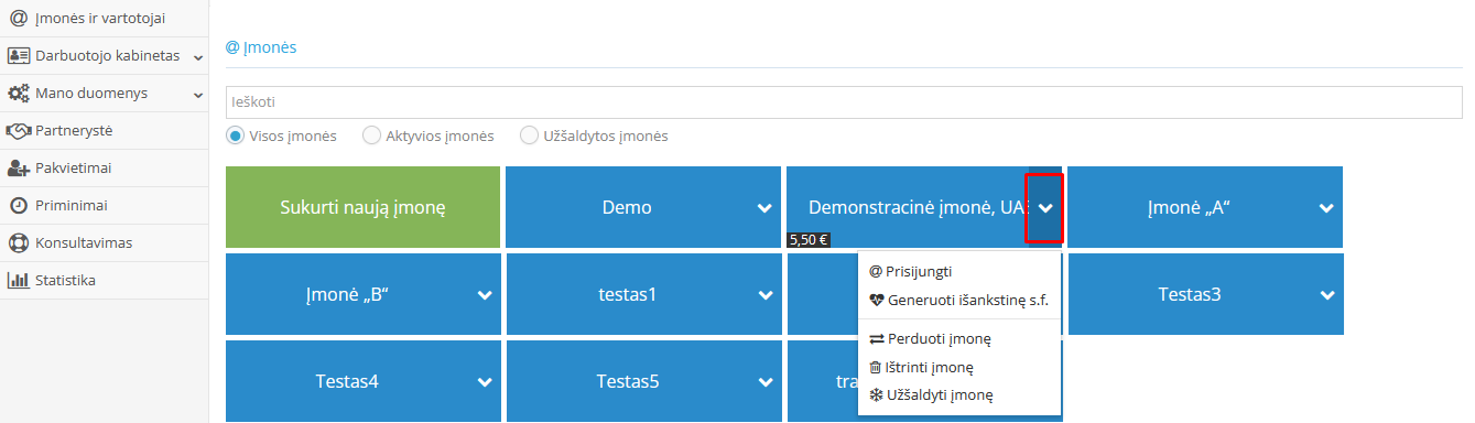 Duomenų bazės valdymo piktogramos ir funkcijos