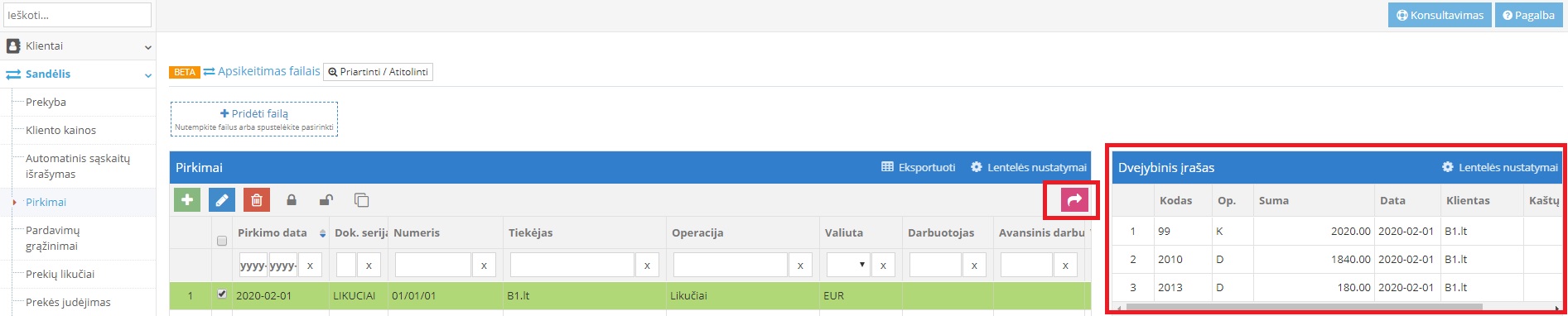 Sukurtos prekių kortelės ir įrašai po importavimo