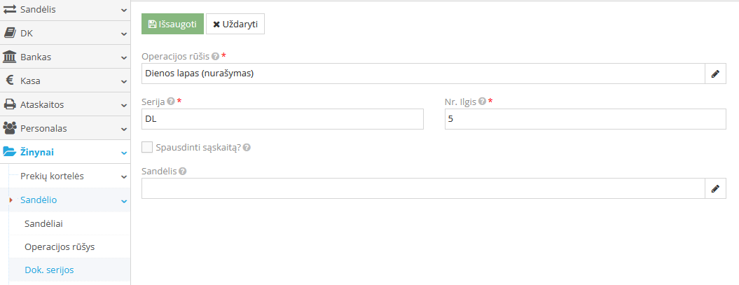 Dienos lapo operacijos susiejimas su serija