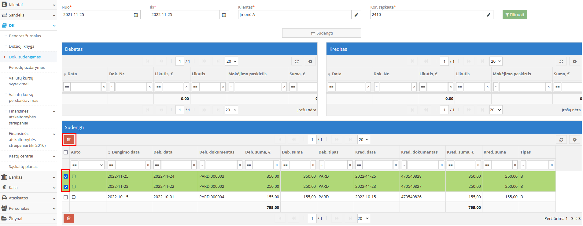 Удаление записи об урегулировании документов