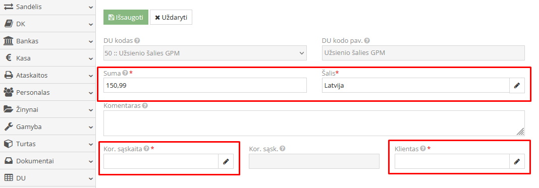 Darbuotojo atlyginimo kortelės atskaitymų įrašo registravimas