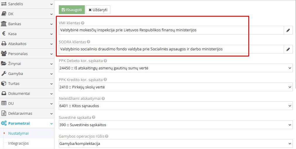 Kliento nustatymas mokesčių registravimui