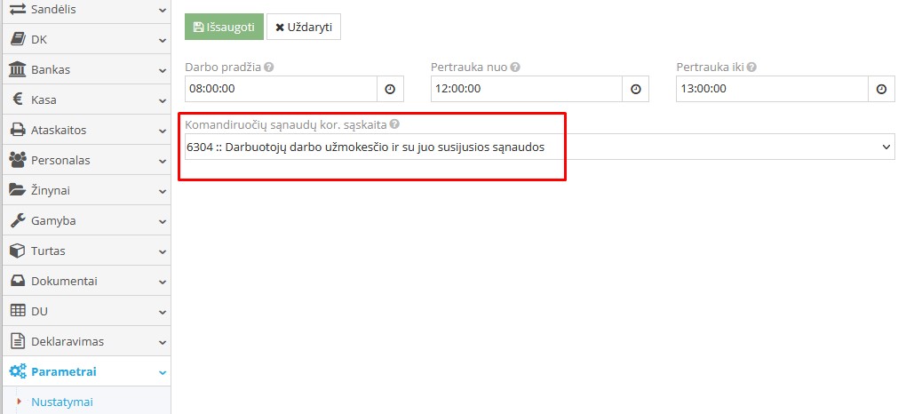 Dienpinigių sąnaudų sąskaitos nustatymas