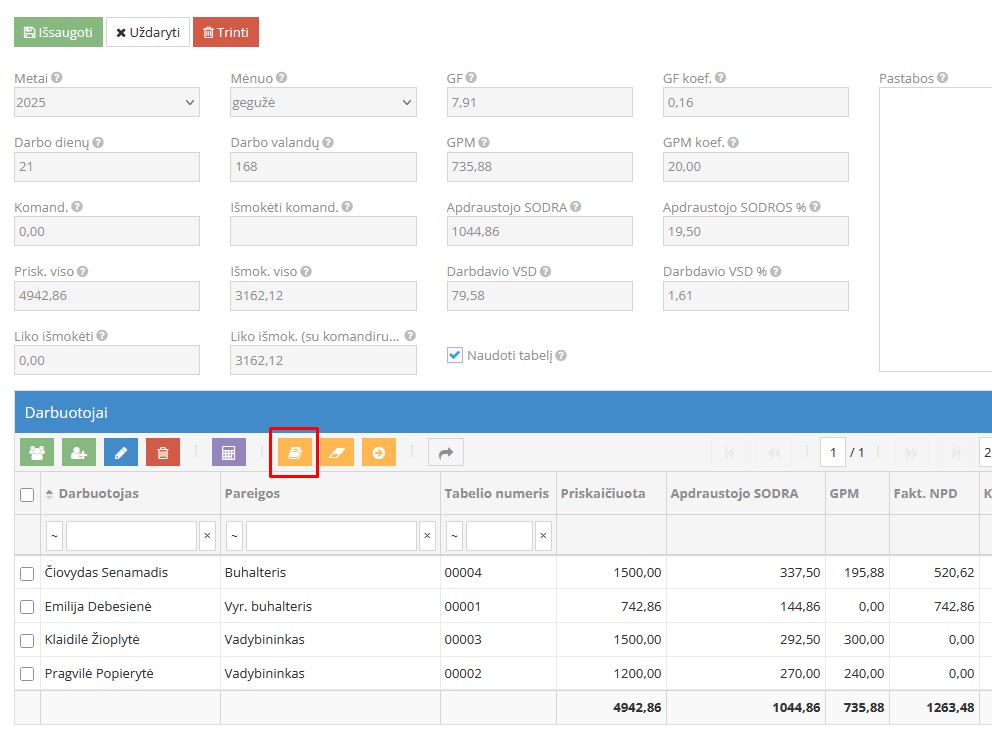 DU įrašų surašymo į bendrą žurnalą rezultatas