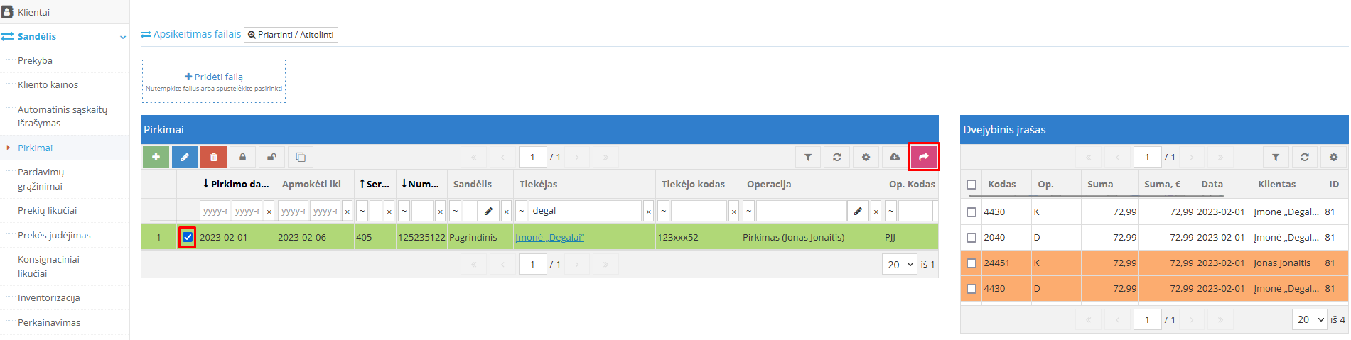 Dvejybinio įrašo kor. sąskaitų patikrinimo langas
