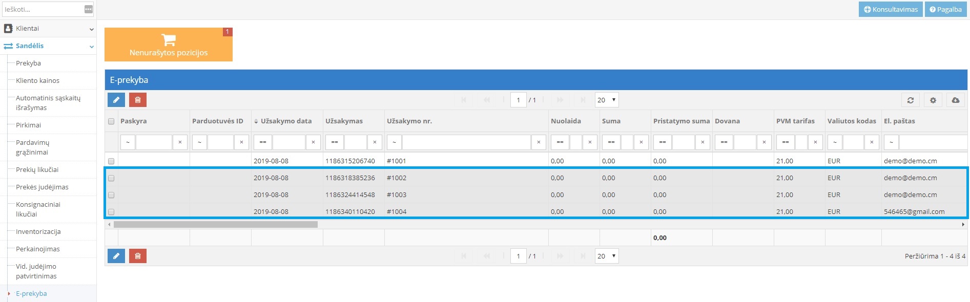 Viewing synchronized orders in the e-commerce module