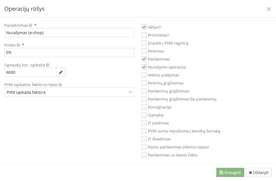 Prekių nurašymo operacijos iliustracija