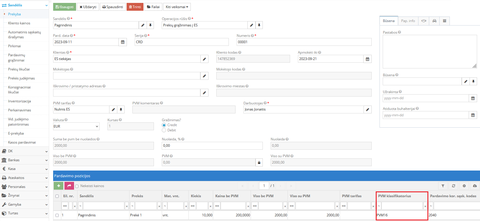 Menamo PVM surašymo įrašas bendrame žurnale