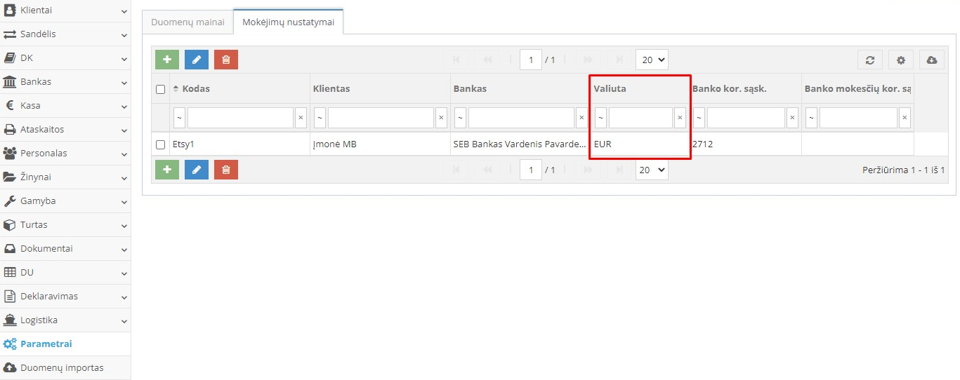 Etsy EUR valiutos sąskaitos nustatymas