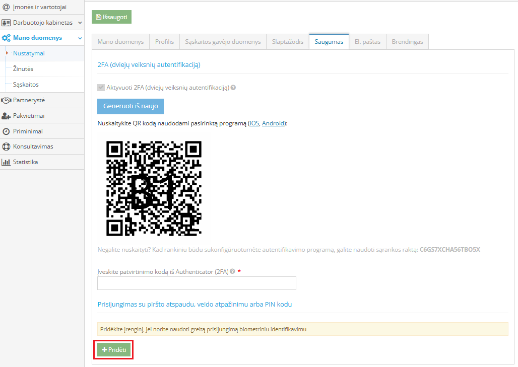 Veido atpažinimo funkcijos pridėjimas