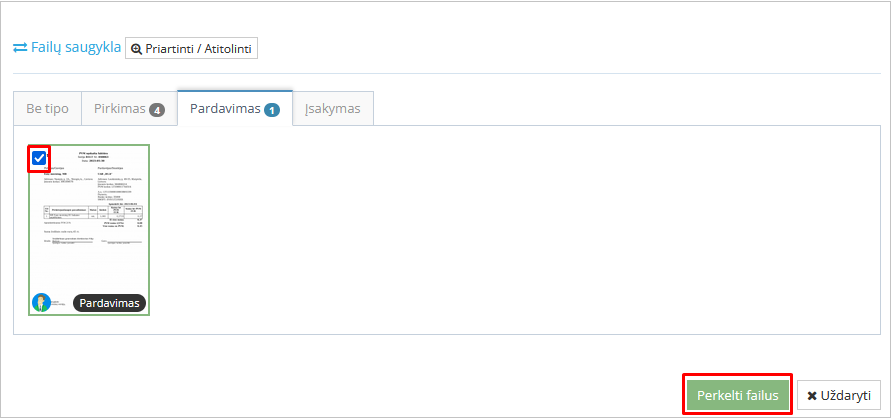 Failo pasirinkimas ir perkėlimas į įrašą