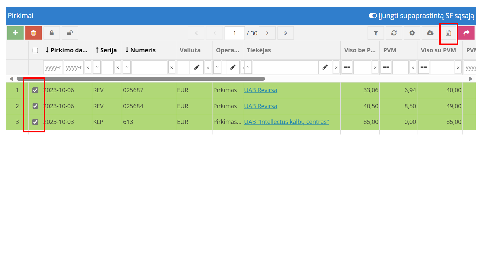 Dokumentų atsisiuntimas į ZIP archyvą per programą