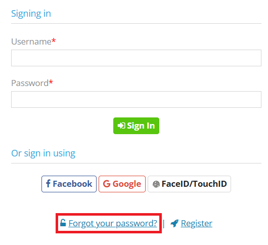 Forgot password link on the Site.pro login page