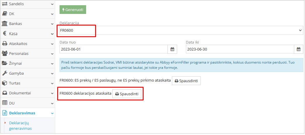 FR0600 deklaracijos ataskaitos pavyzdys