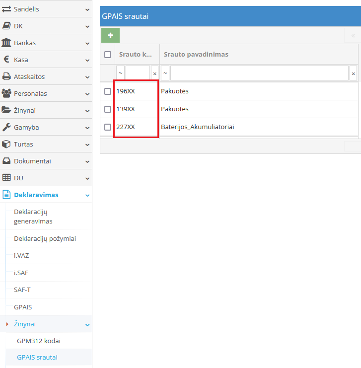 GPAIS srautų registracijos langas