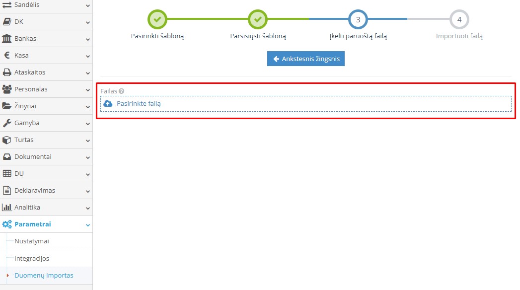 GPM failo įkėlimo langas