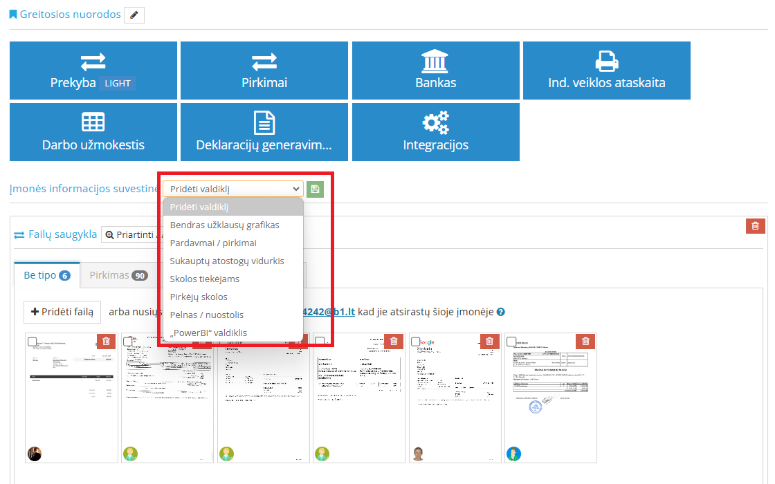 Įmonės informacijos suvestinės rodiklių pasirinkimas