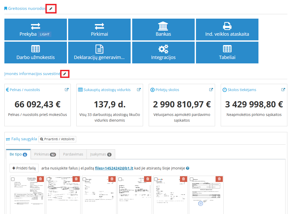Įmonės informacijos suvestinės koregavimas darbalaukyje