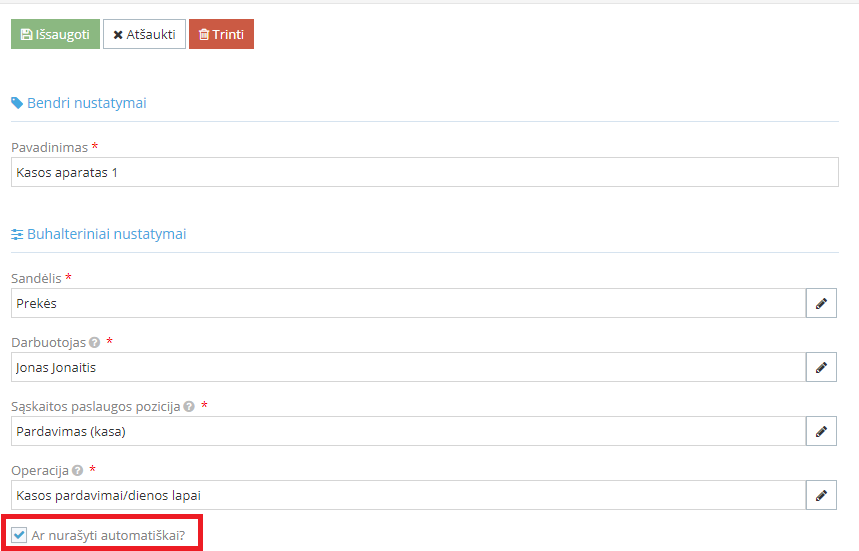 Sandėlio nustatymai prekių nurašymui
