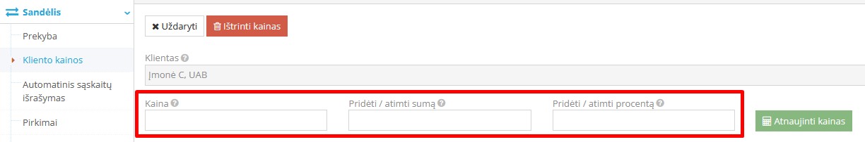 Kainos keitimo laukelių pavyzdžiai