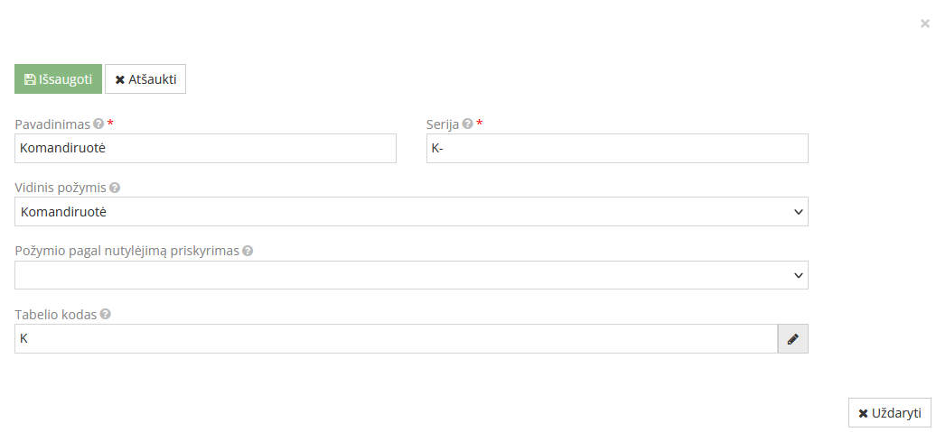 Naujo komandiruotės požymio kūrimas